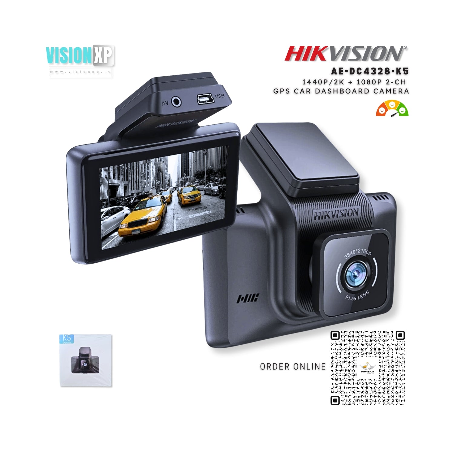 Hikvision AE-DC4328-K5 1440p/2K + 1080p 2-ch Dashboard Car Camera Hikvision AE-DC4328-K5 1440p/2K + 1080p 2-ch Dashboard Car Camera